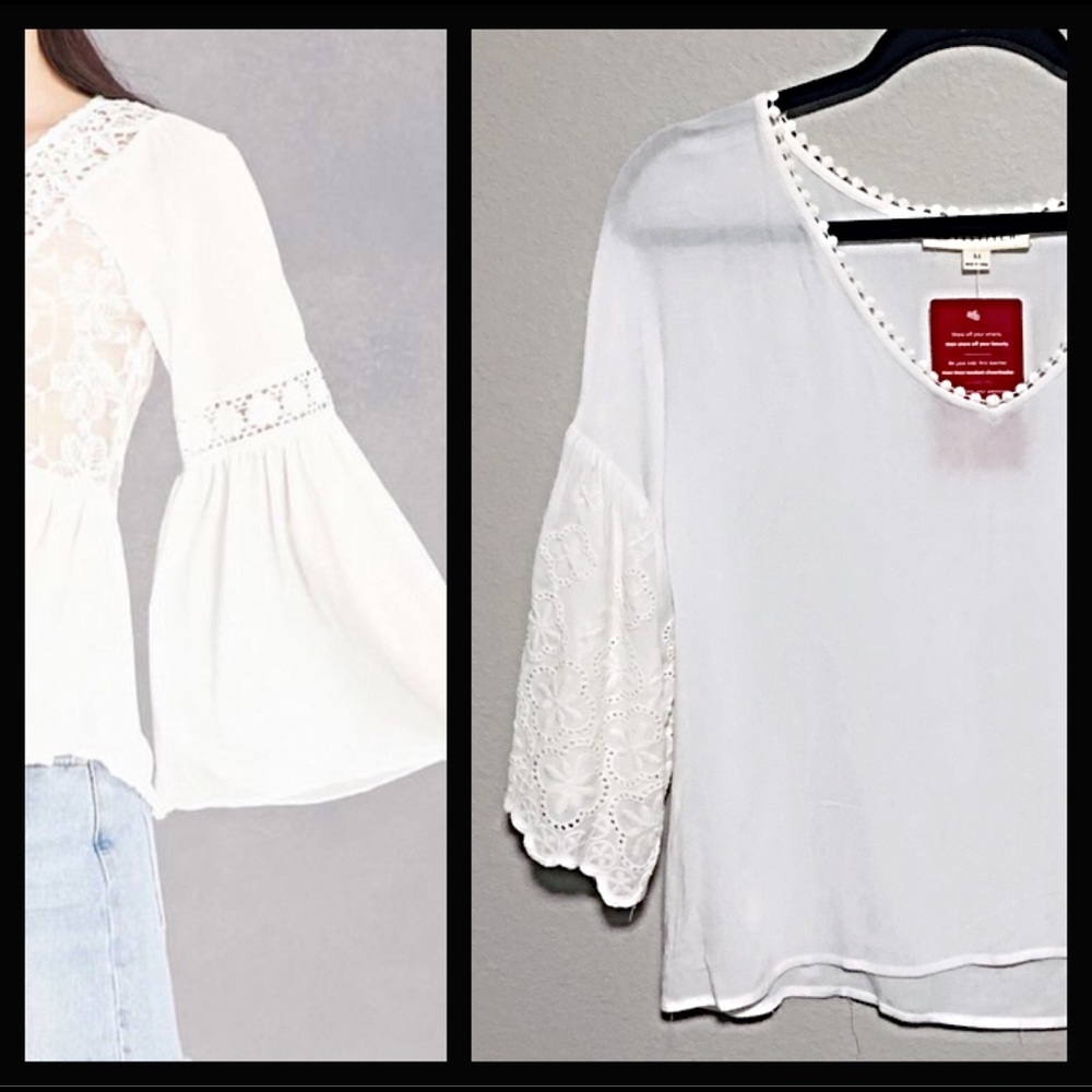 Love stitch white bell sleeve top